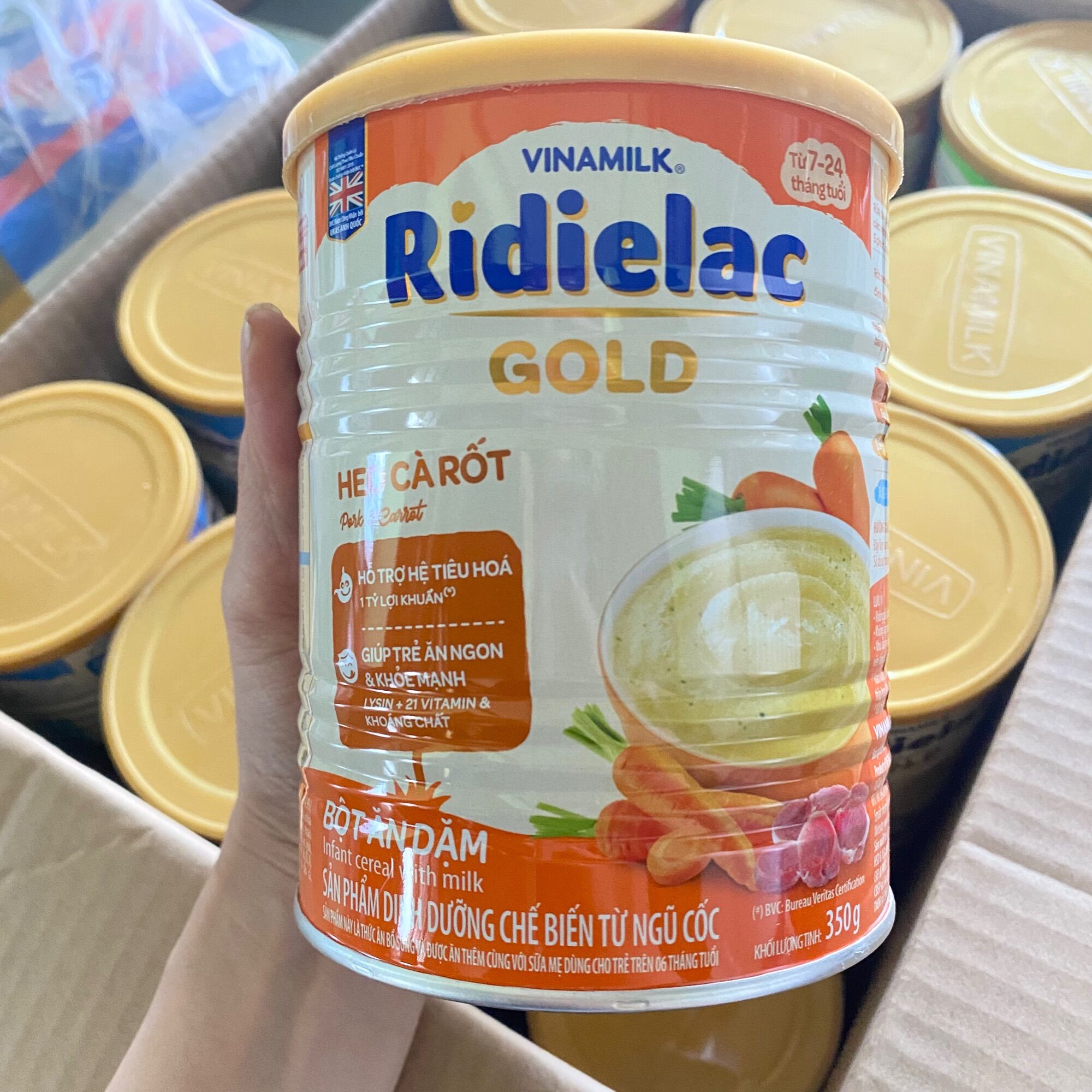 Bột ăn dặm RiDIELAC Heo Cà Rổt Vinamilk 350g - Hộp Thiếc