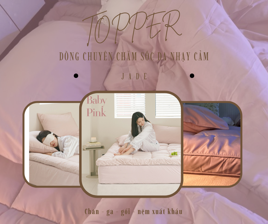 Nệm topper Hàn Quốc chống dị ứng, êm thoáng – chăm sóc da, màu hồng baby (kt 1 người nằm), 1m1x2m
