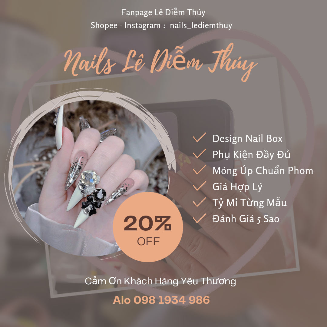 NailBox Thiết Kế Màu Phom Vuông Gắn Hột
