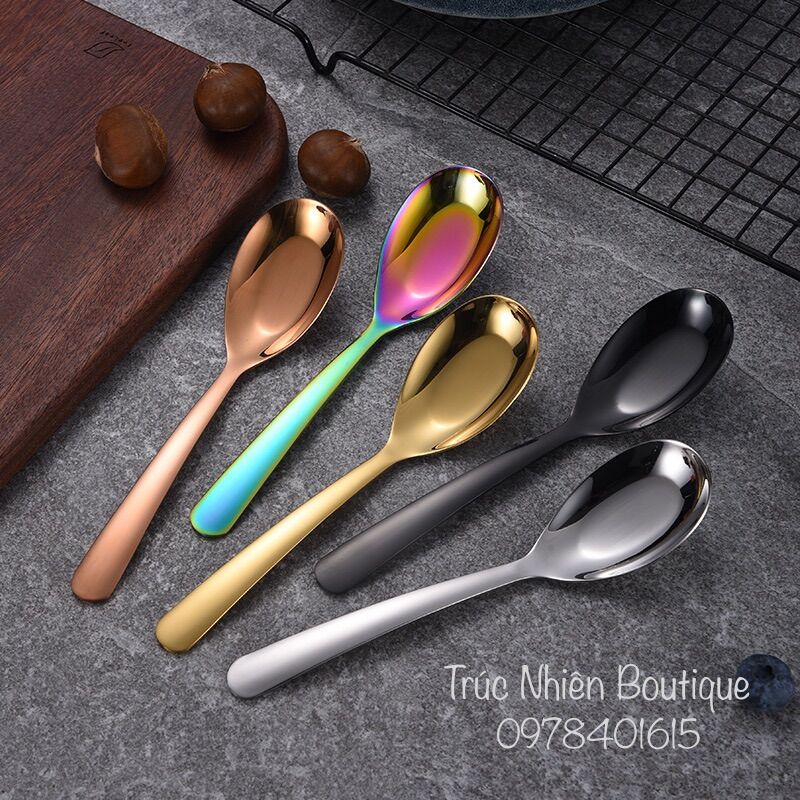 Muỗng thìa ăn cơm inox 304 nhiều màu 2 kích thước T9