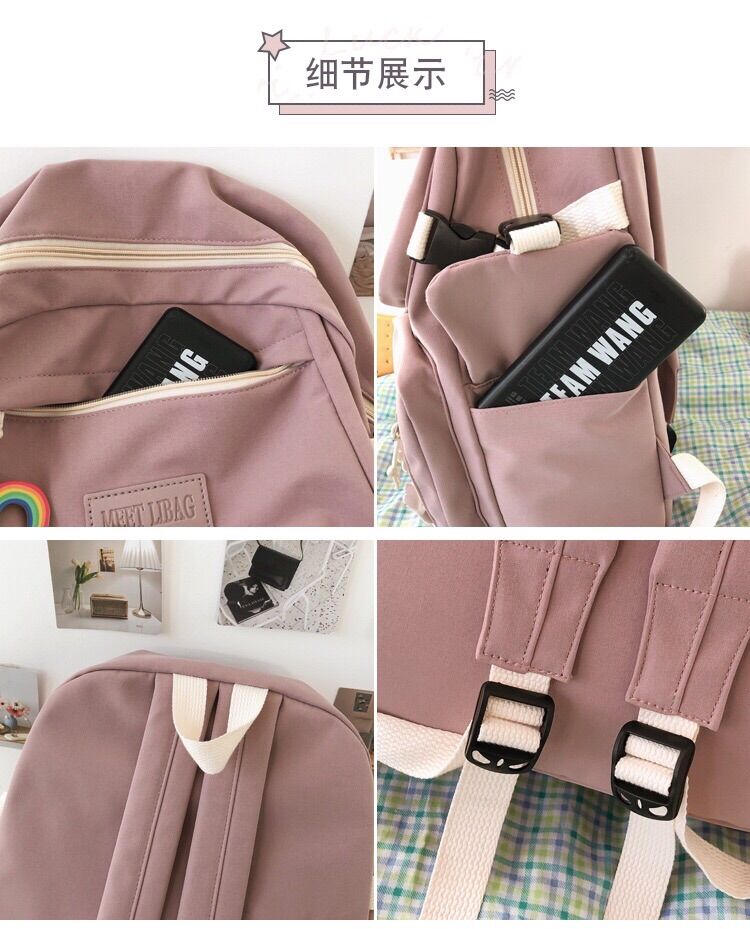 (Tặng gấu & sticker) Balo ulzzang chống nước Hàn Quốc vải đẹp