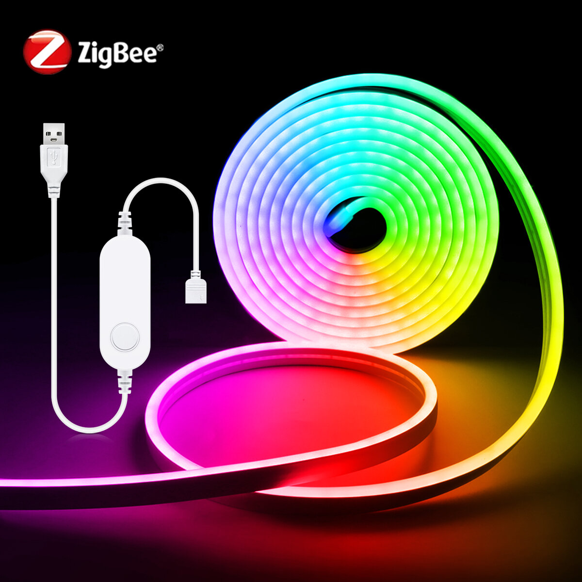 Tuya Zigbee WiFi Dây Đèn LED Ánh Sáng USB 5V Âm Trần Neon RGB/Đơn Màu Dải Thông Minh Cho Alexa Googl
