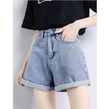 [SIÊU RẺ] Quần Đùi Jean Xăn Lai Lưng Cao Màu Trơn Nữ