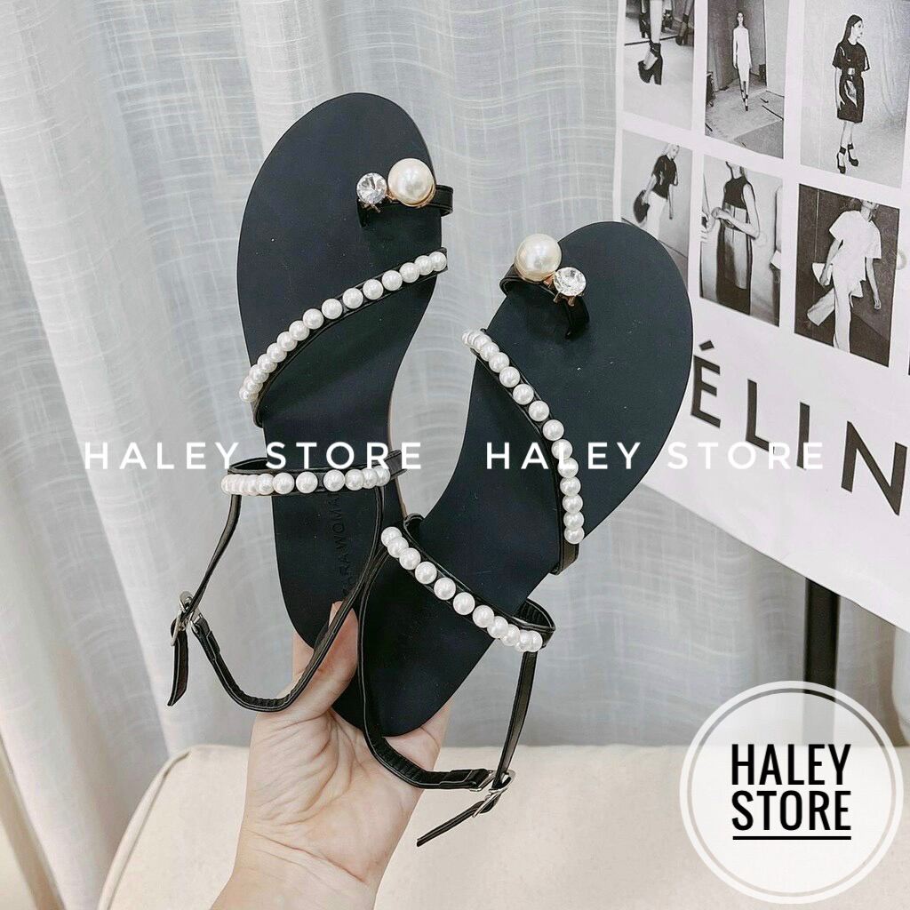 Giày sandal nữ HALEY STORE đế bệt quai mảnh xỏ ngón đính ngọc khoá cài rẻ bền đẹp đi chơi đi học đi tiệc đi du lịch thumbnail