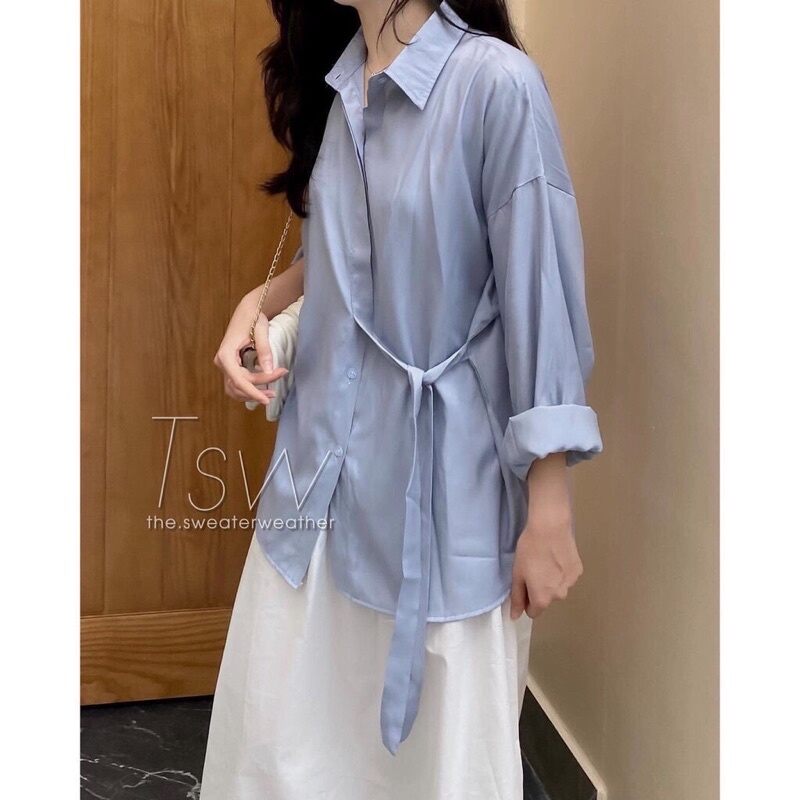 Sơ mi buộc lệch eo