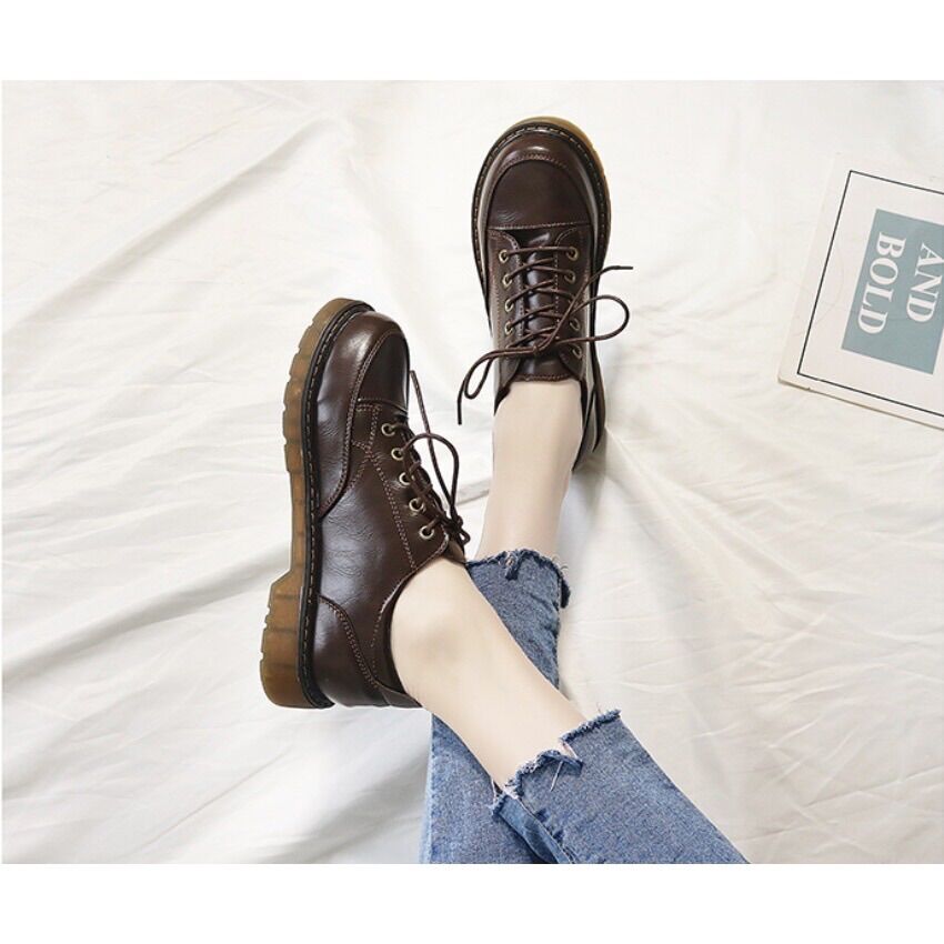 Giày oxford da mềm 2 kiểu dây thắt phong cách vintage