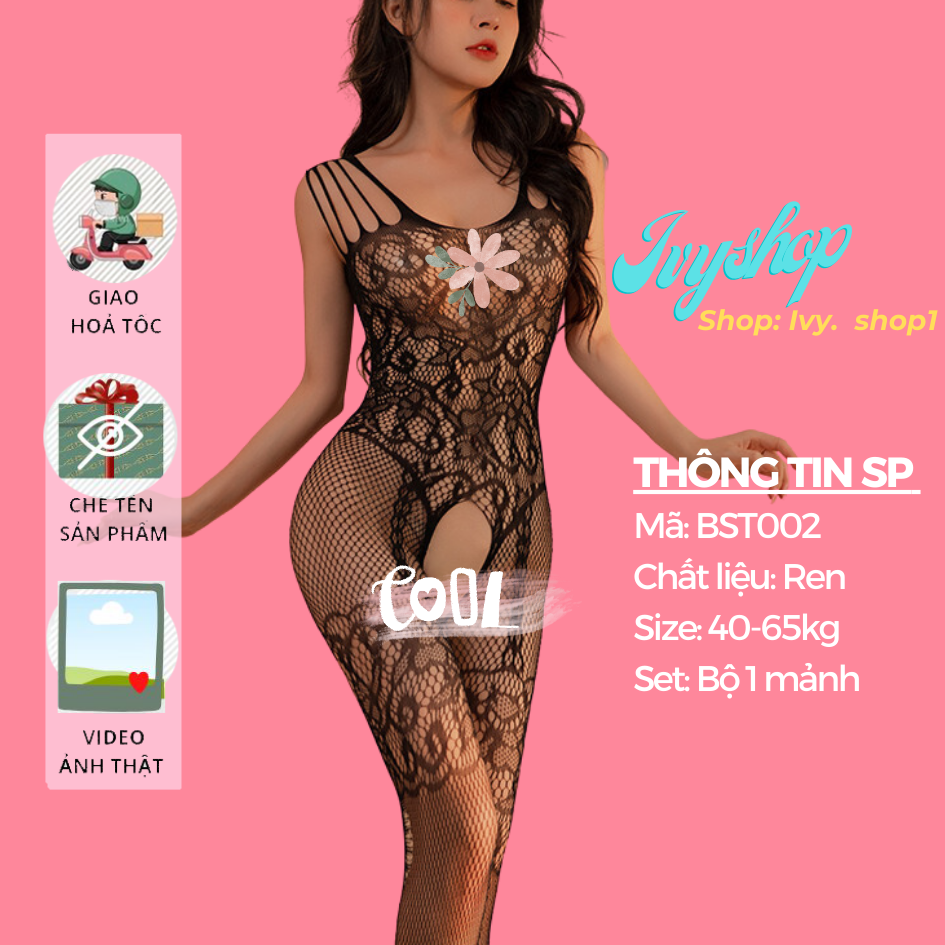 Bộ Đồ Ngủ Nữ Liền Thân Bó Sát Tôn Ba Vòng Gợi Cảm, Bộ Đồ Ngủ Body Liền Tất/ Vớ Siêu Tôn Dáng, BST003, Bodysuit ren Lưới Liền Tất, Bodystocking Thêu Hoa Hồng Siêu XInh Co Giãn Freesize Bigsize bst002 BST