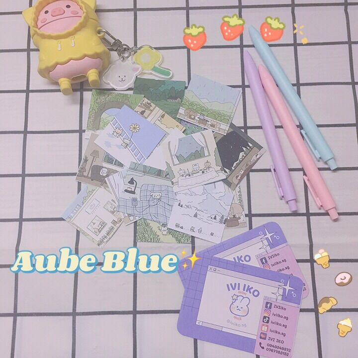 Set 24 sticker Aube Blue phong cách Hàn Quốc (5x5cm) | IVI IKO