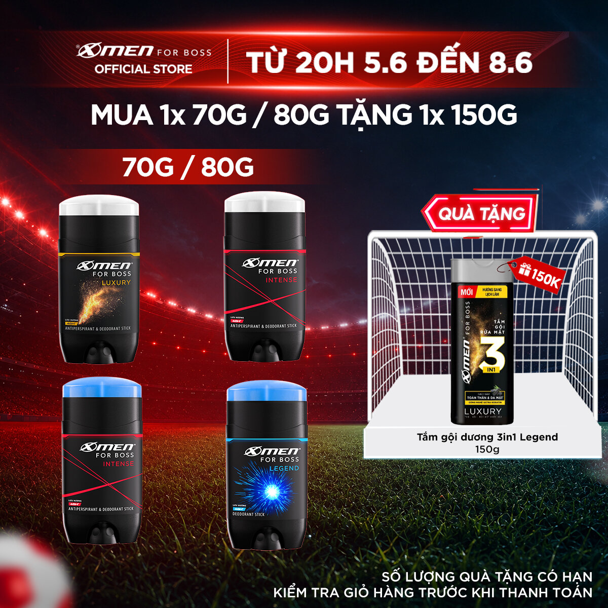 [MUA 1 TẶNG 1] Sáp Khử Mùi Xmen For Boss 70g/80g + Tặng Tắm Gội Rửa Mặt 3in1 150gx1 - Sáp Thơm Châu Âu