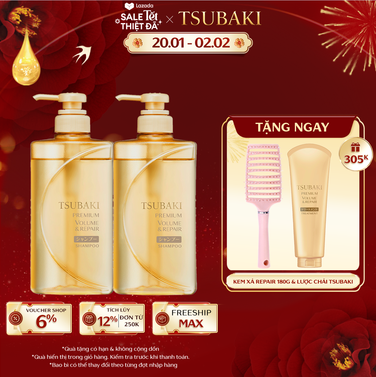 BỘ ĐÔI Dầu gội phục hồi hư tổn ngăn rụng tóc Tsubaki premium repair shampoo 490ml x 2