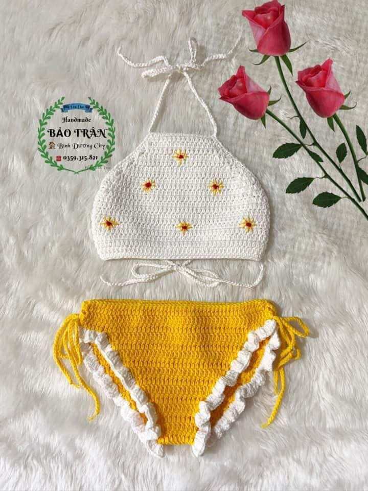 (Sẵn) Bikini len dạng yếm cho bé gái