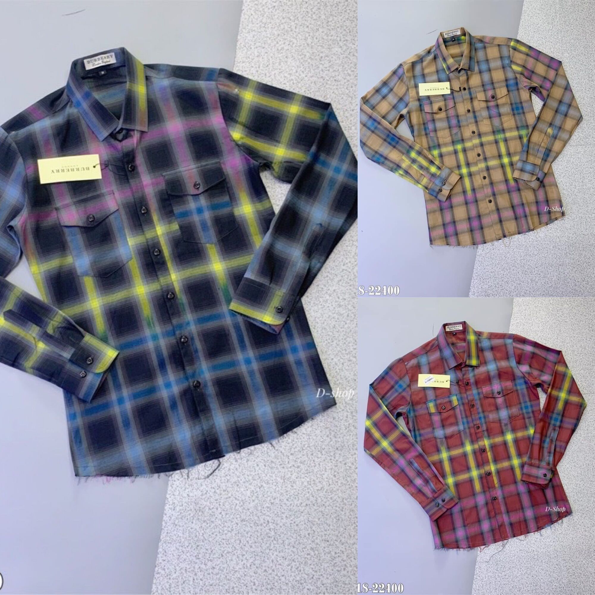 Sơ Mi Nam Cotton Kẻ Caro  Loang Gấu Rách Màu Hot