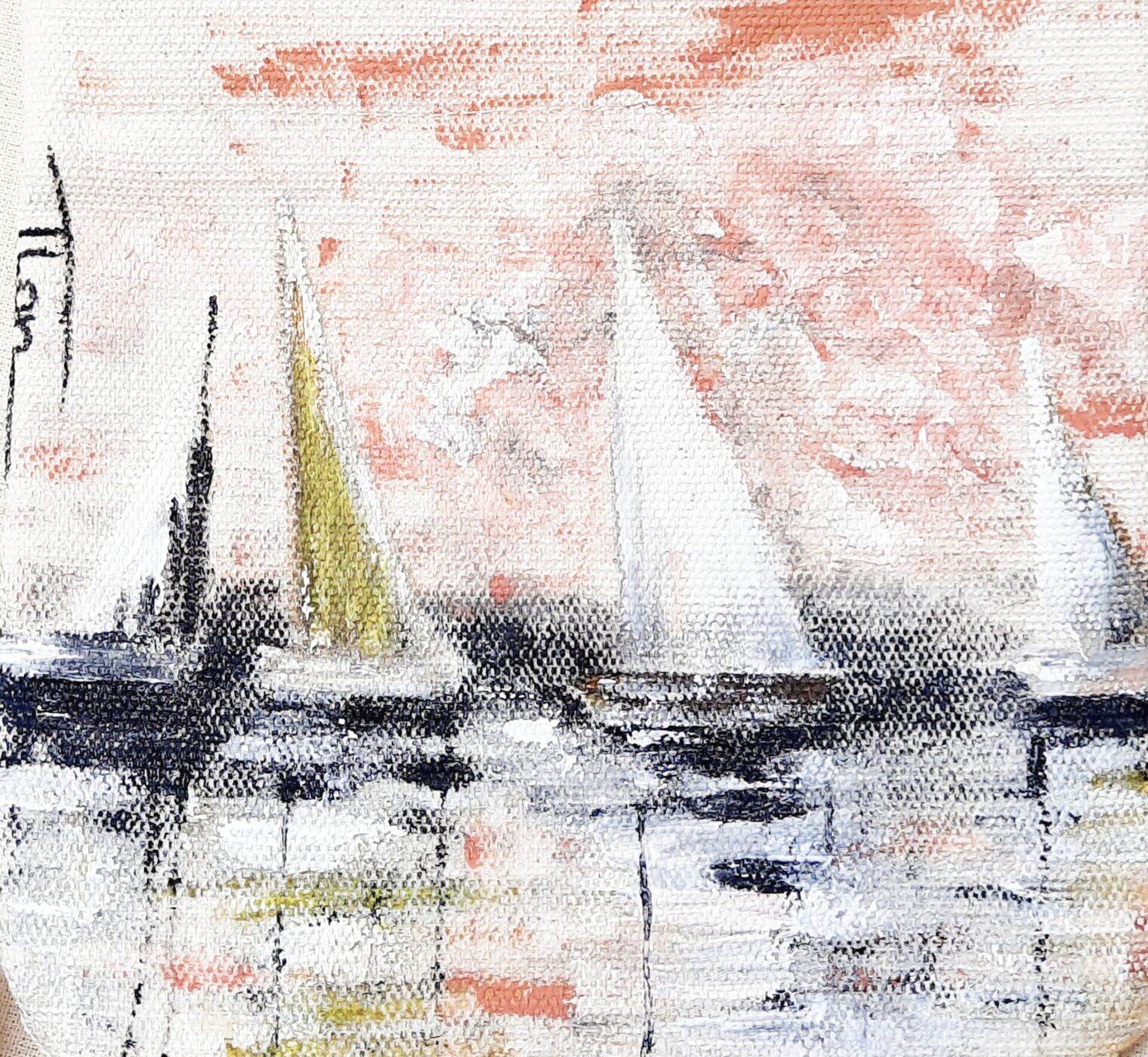 Túi Canvas đeo chéo-Vẽ tay-Biển chiều