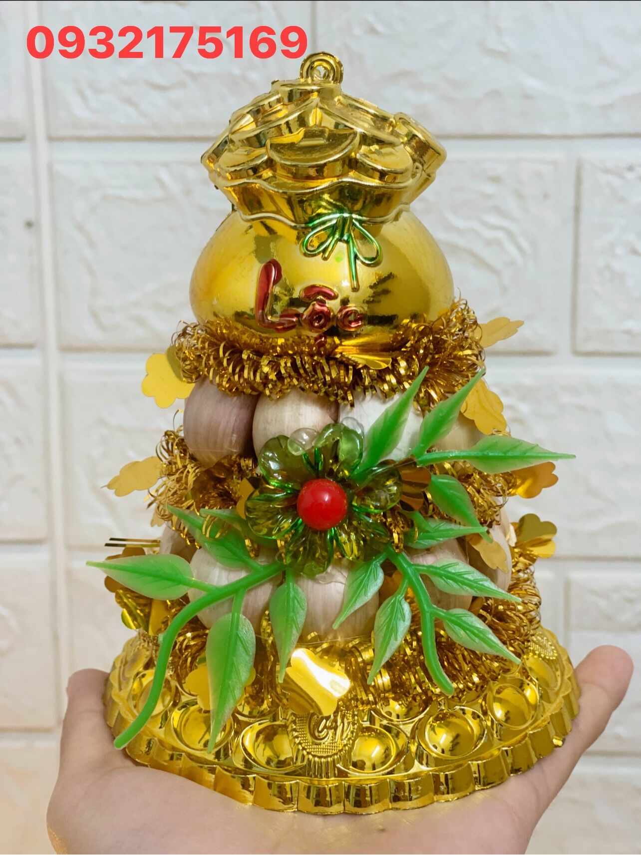 Tháp tỏi 2 tầng túi hủ vàng chiêu tài lộc