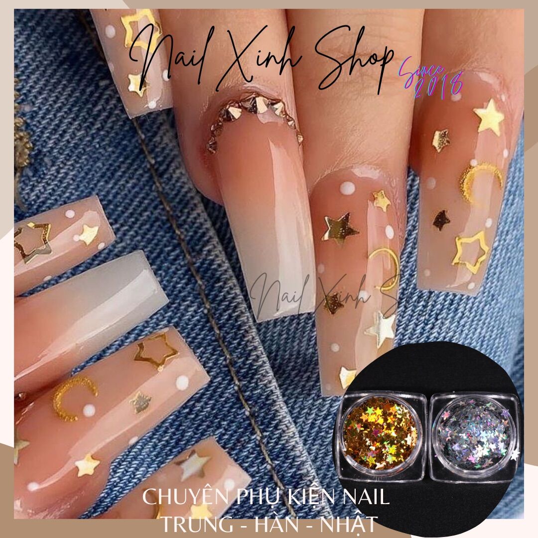 Hủ kim tuyến ngôi sao ẩn gel , bột trang trí móng