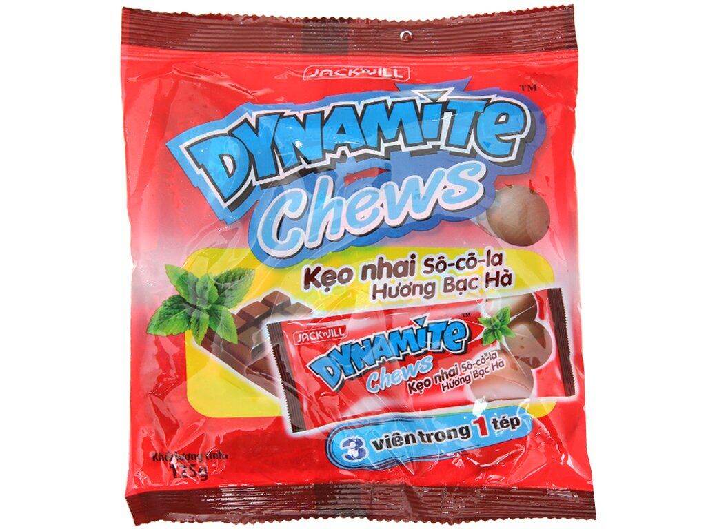 3 Bịch Kẹo nhai socola hương bạc hà Dynamite Chews gói 125g