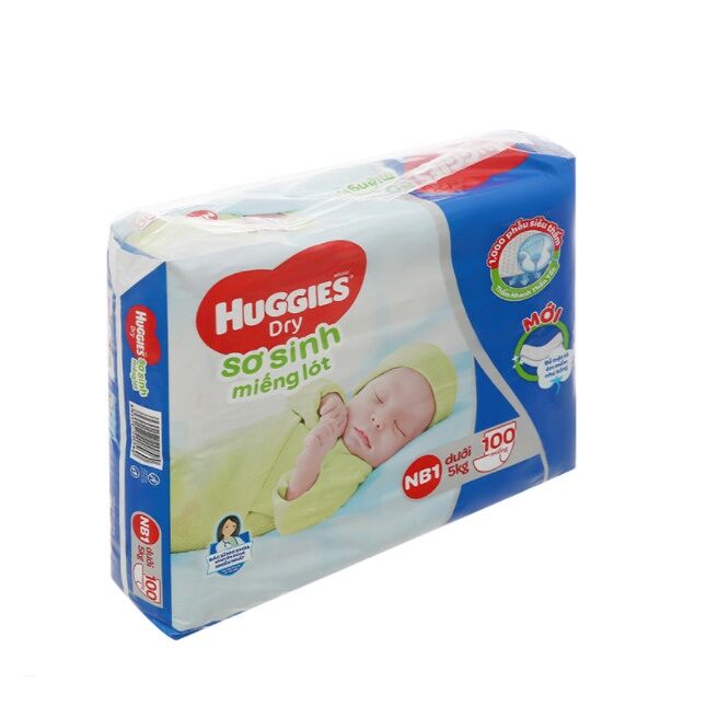 {CHÍNH HÃNG} - Miếng lót sơ sinh Huggies Dry size NB1 100 miếng (cho bé dưới 5kg)