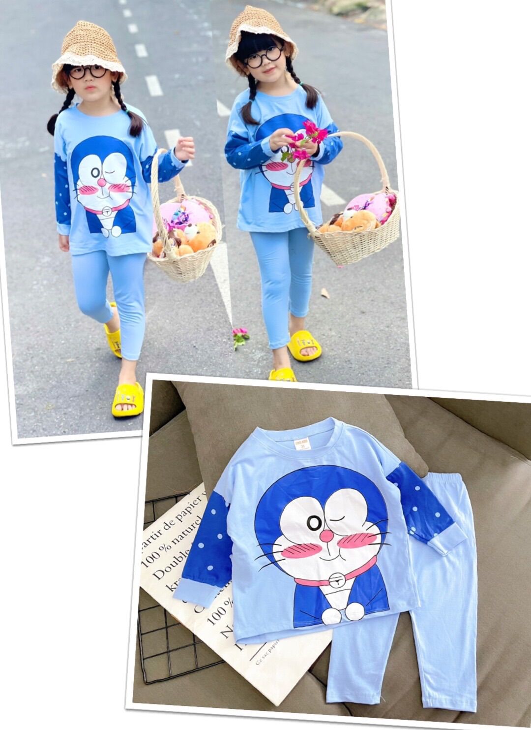 Bộ thun coton bé gái tay dài quần dài, thun cotton mềm mại, co giãn tốt