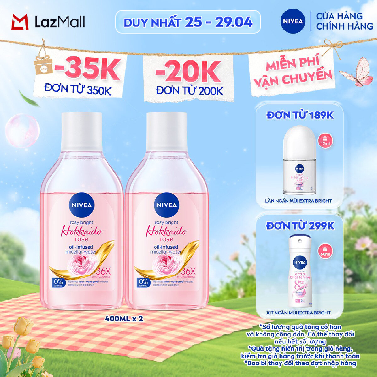 Bộ 2 Nước Tẩy Trang NIVEA Chiết Xuất Hoa Hồng Hokkaido Dưỡng Ẩm | Không Khô Da (125 ml/ 400ml) - 86550