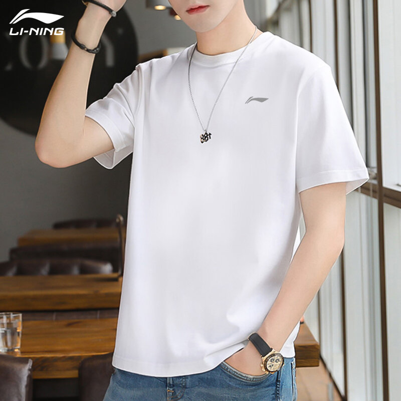 Áo phông cộc tay li-ning áo phông nam nhanh khô thể thao tay lỡ rộng rãi thường ngày thoáng khí vải viscose mùa hè 2023