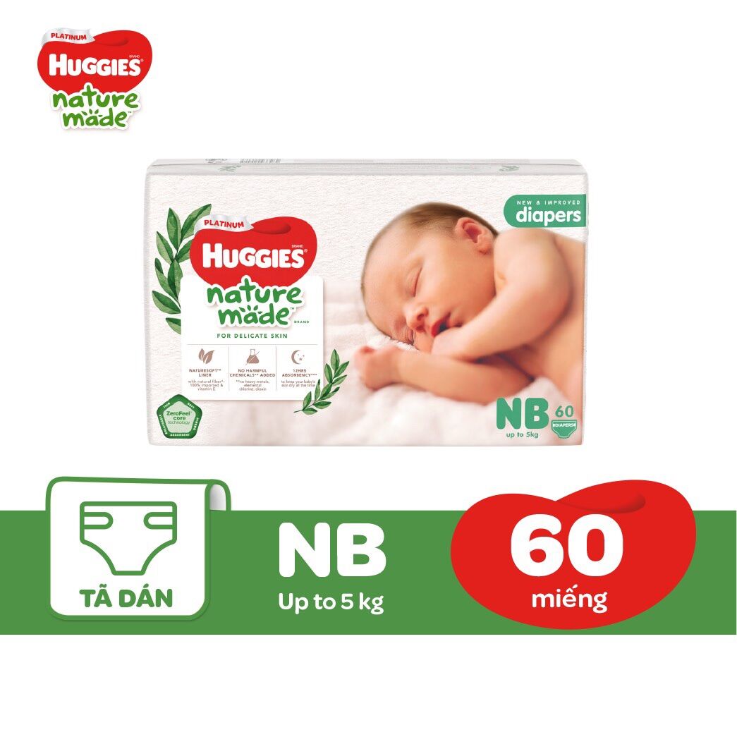 Tã Dán Cao Cấp Huggies Platinum Nature Made Size NB/S/M/L/XL