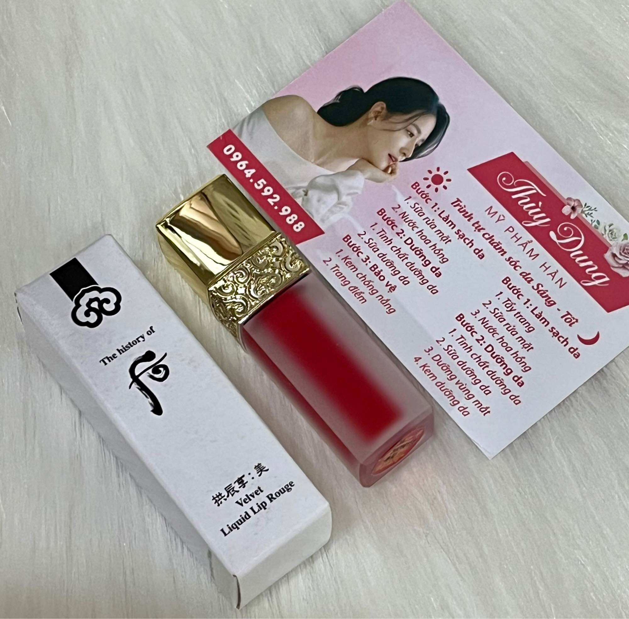 Tách set không vỏ hộp! son kem lì mini whoo velvet liquid lip rouge 2,1g. son lì whoo mi velvet lip rouge 1,3g. date 2025