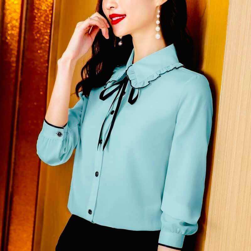 Áo sơ mi công sở tay dài chất vải lụa mango sang chảnh