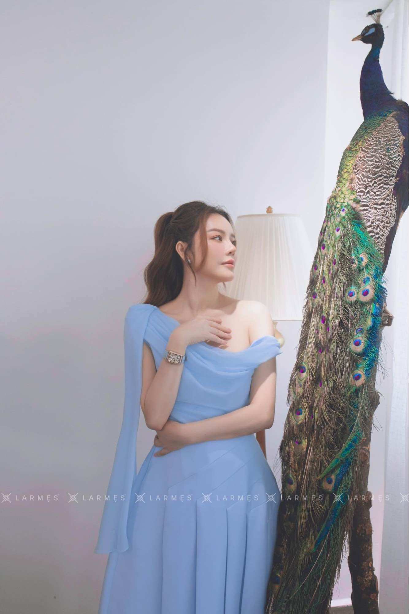 LARMES - Đầm xếp lệch vai Hazel