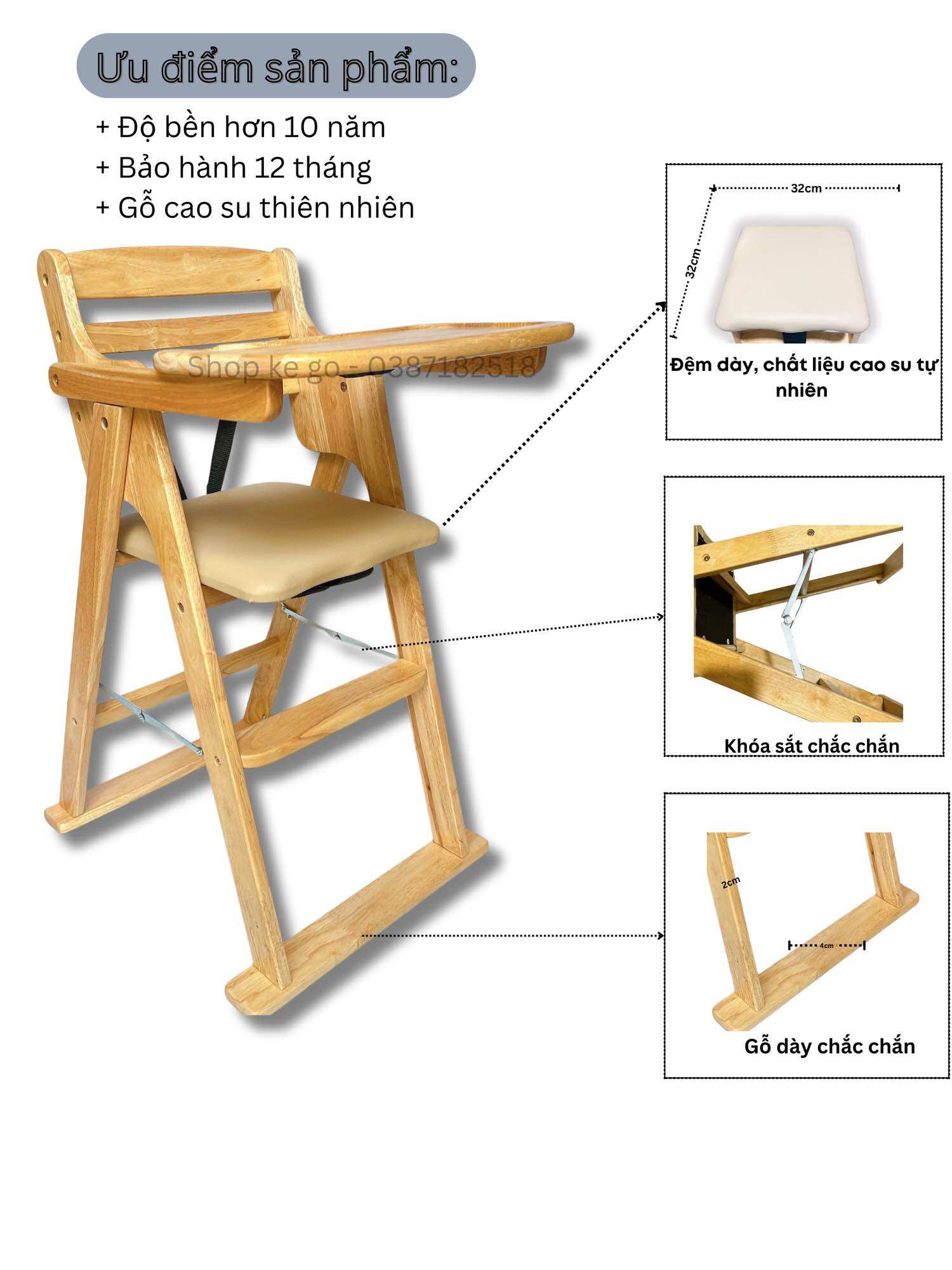 Ghế ăn dặm cho bé gỗ cao su