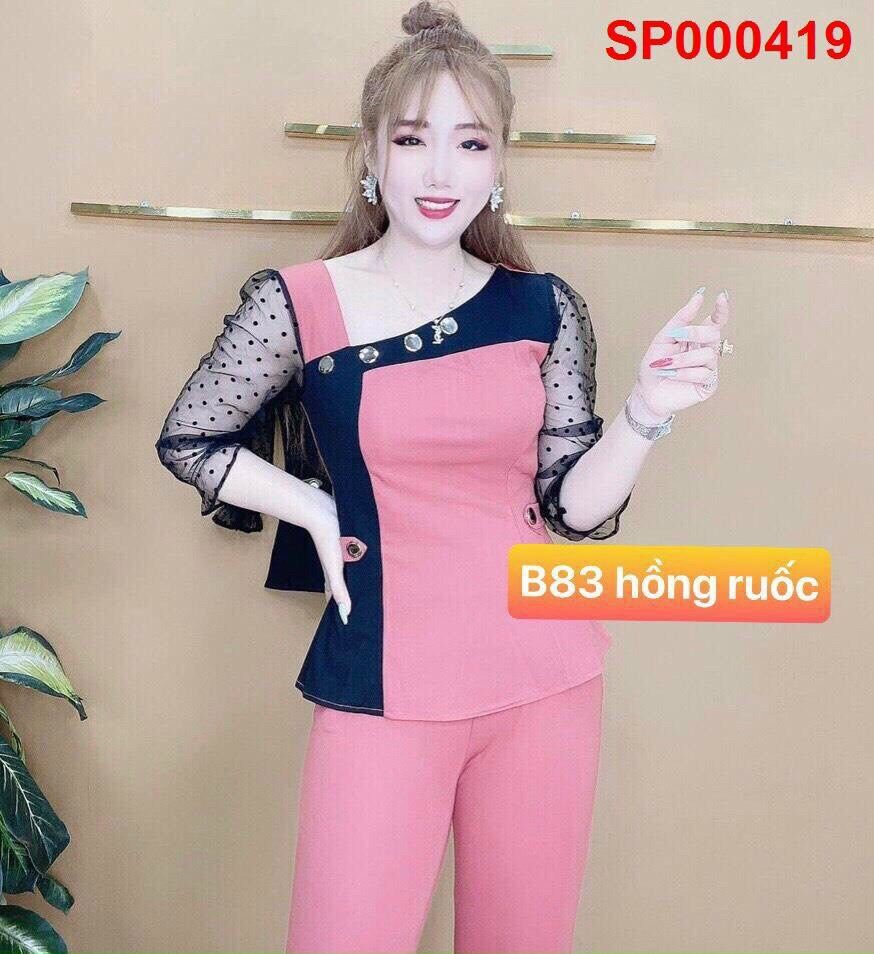 Đồ bộ thun cát hàn 4 nút xéo ngực 419