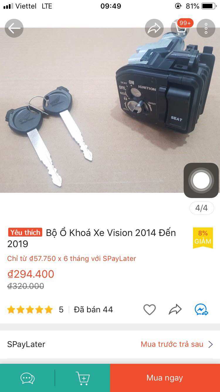 Bộ ổ khoá xe VISION 2014 đến 2019