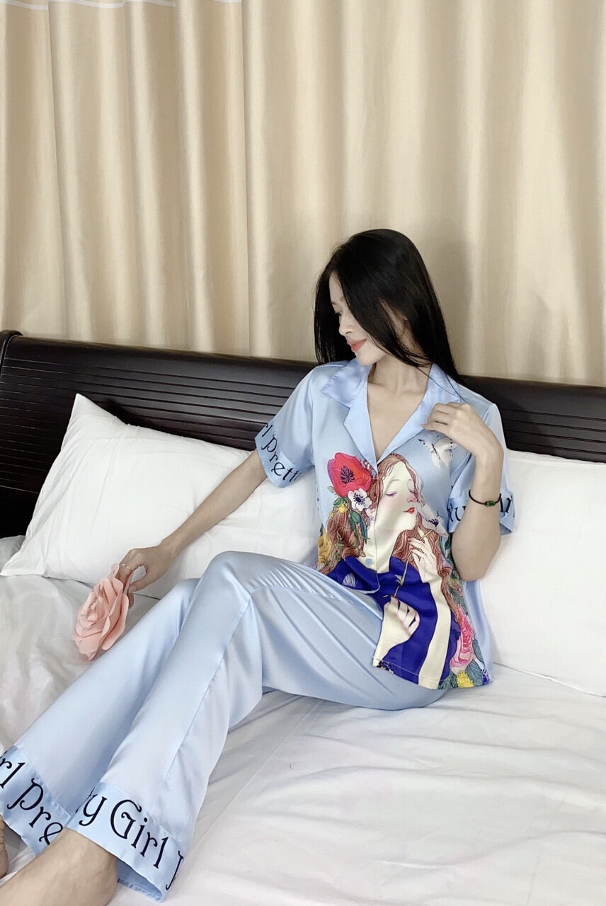 Bộ Lụa Satin 3D QDTN Họa Tiết Cô Gái_Big Size 2XL