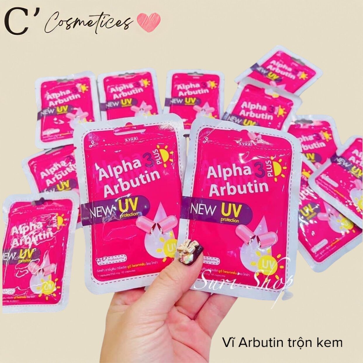 Combo 10 Viên Kích Trắng Mạnh Alpha Arbutin Ngày Đêm Dưỡng Trắng Da