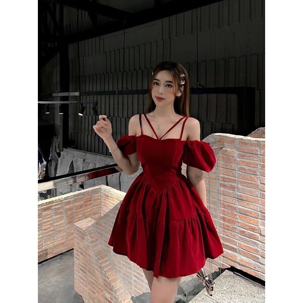 ĐẦM BIGSIZE 2S TRỄ VAI NHUNG MẶC 2 KIỂU(L-2XL)