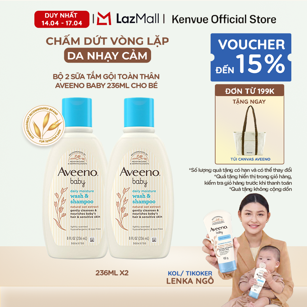 Bộ 2 Sữa tắm gội toàn thân Aveeno baby 236ml