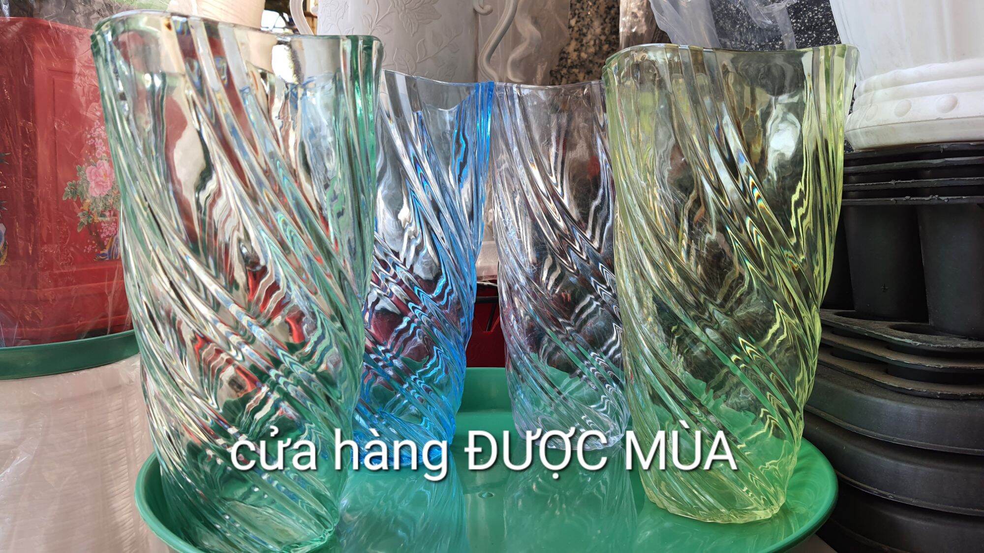Lọ hoa, bình cắm hoa nhựa giả thủy tinh cao cấp size lớn 12x24cm