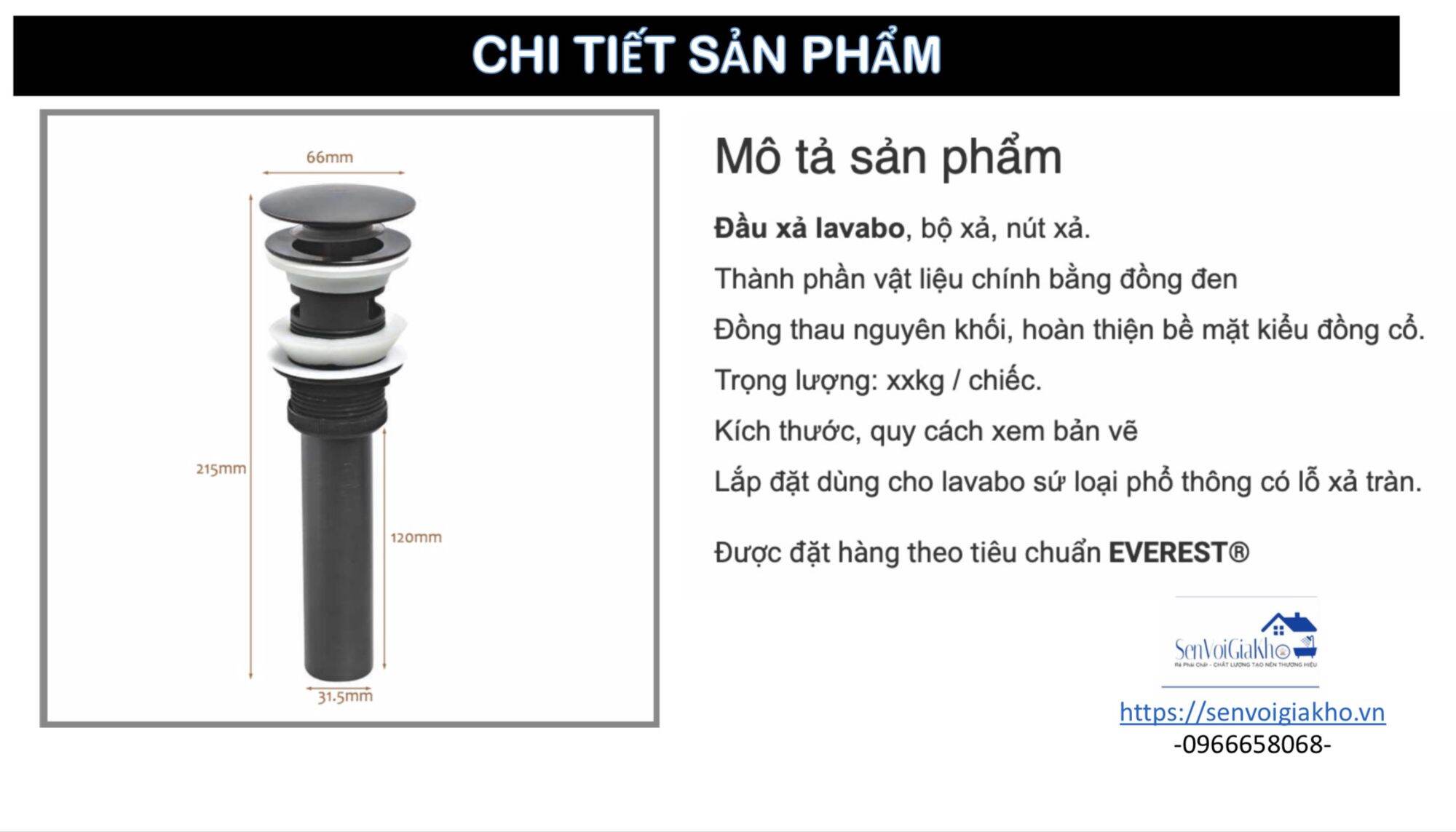 Đầu xả Tràn lavabo EV-VĐ58 ( BH chính hãng)