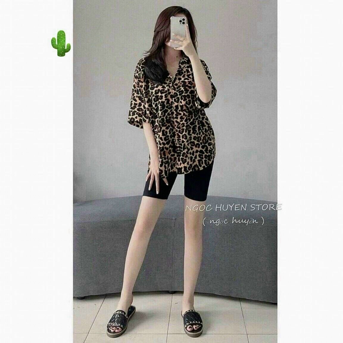 Áo sơ mi beo phom rộng tay lỡ