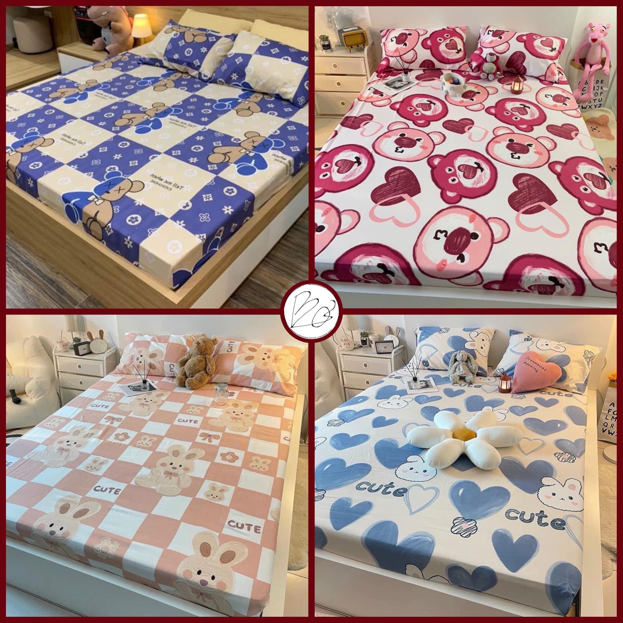 Ga giường nệm cotton poly mẫu cute dễ thương, ga chun bốn mùa đủ size.