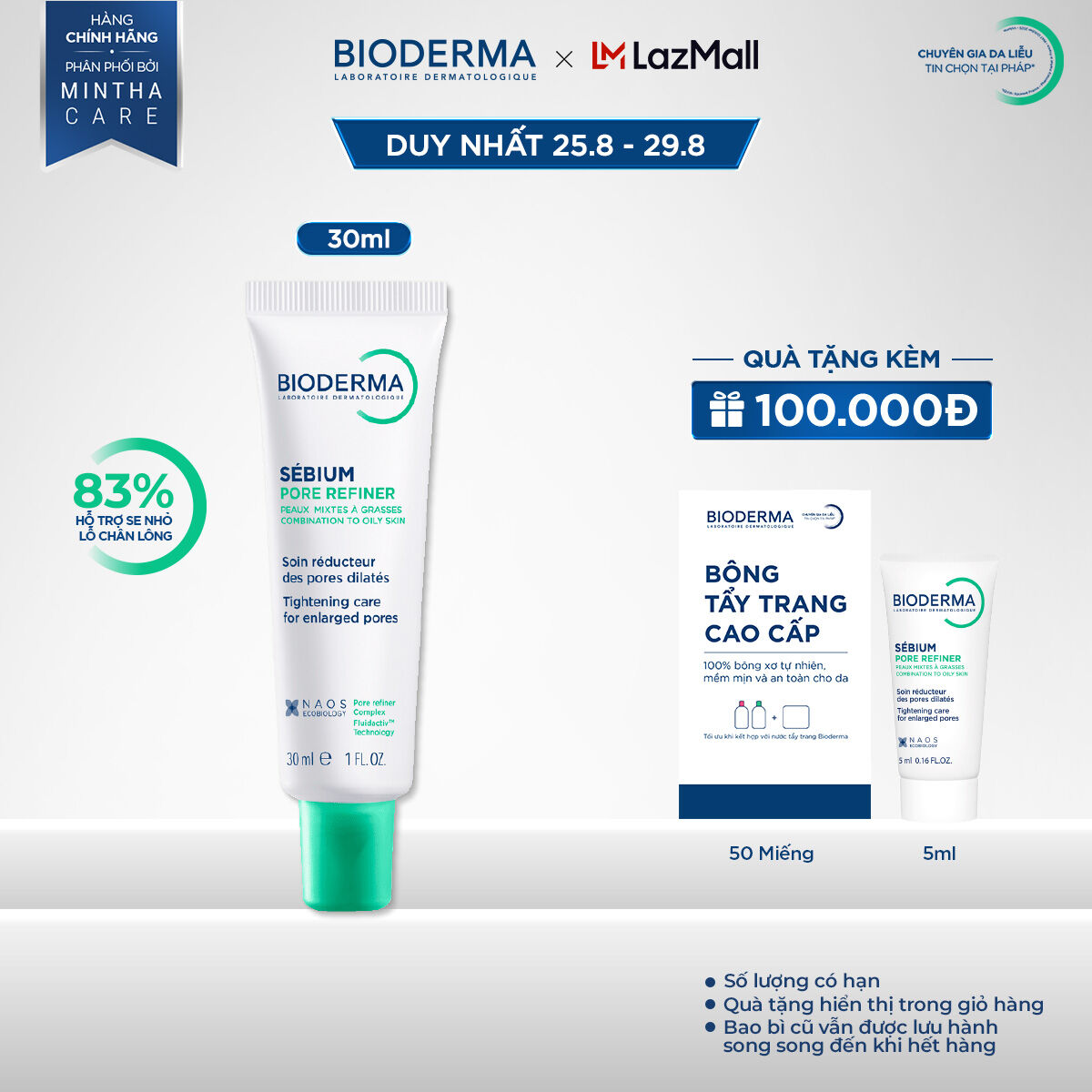 Kem dưỡng se nhỏ lỗ chân lông cho da hỗn hợp và da dầu Bioderma Sebium Pore Refiner - 30ml