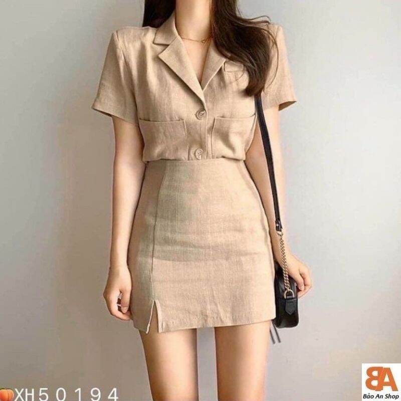 [HCM]sét áo đũi + chân váy có quần trong