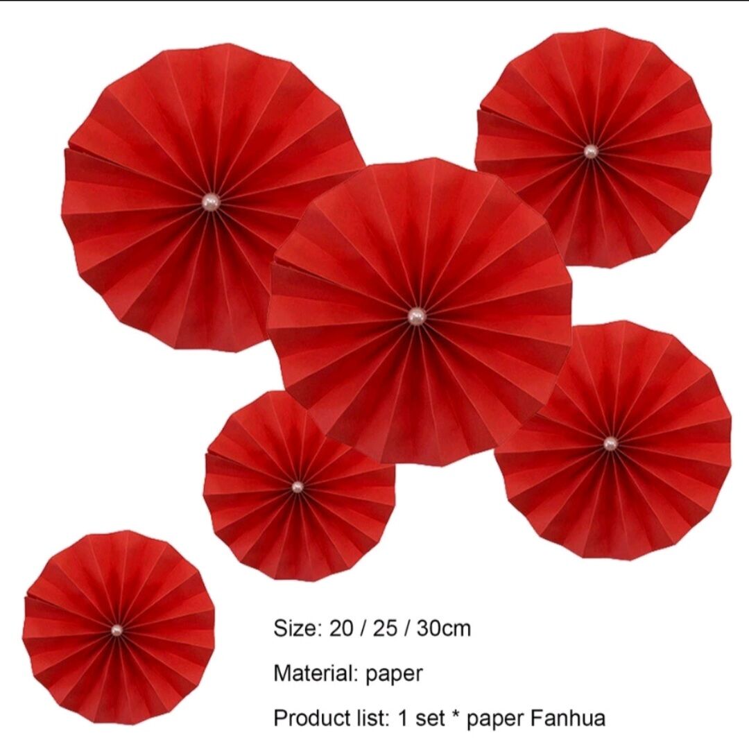 Set 6 quạt ngọc đỏ trang trí Tết, Trung thu