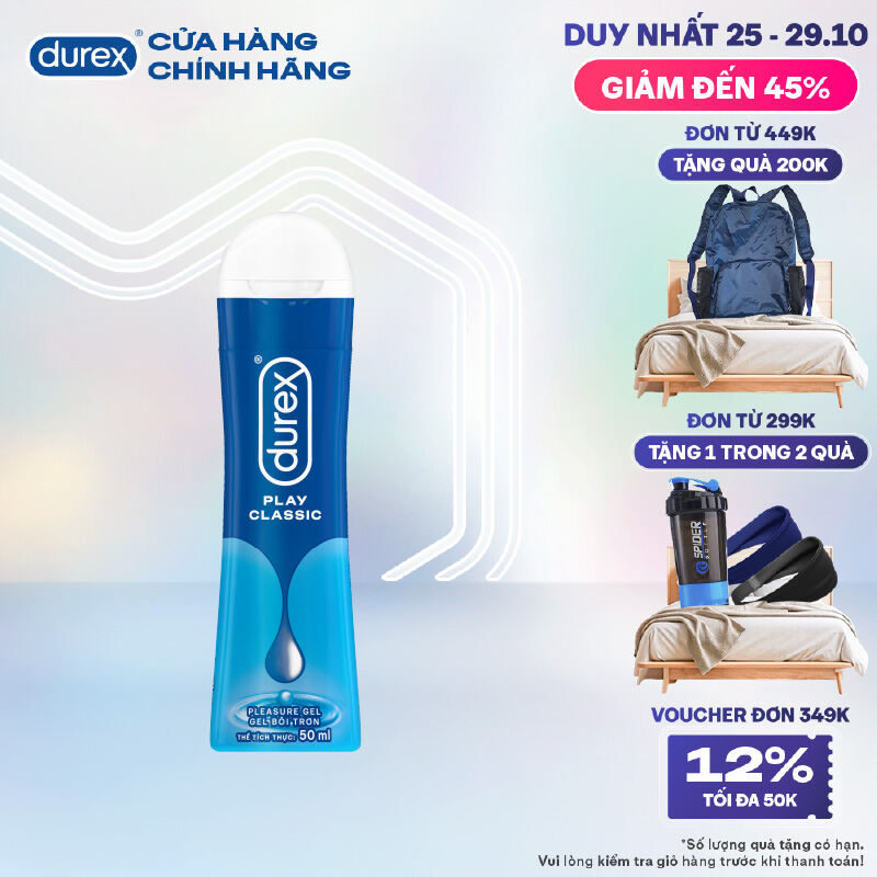 [Voucher giảm tối đa 69k cho đơn 449k] Gel bôi trơn Durex Classic gốc nước - Bao bì mới, cải tiến công thức thêm mượt mà, 50ML/chai