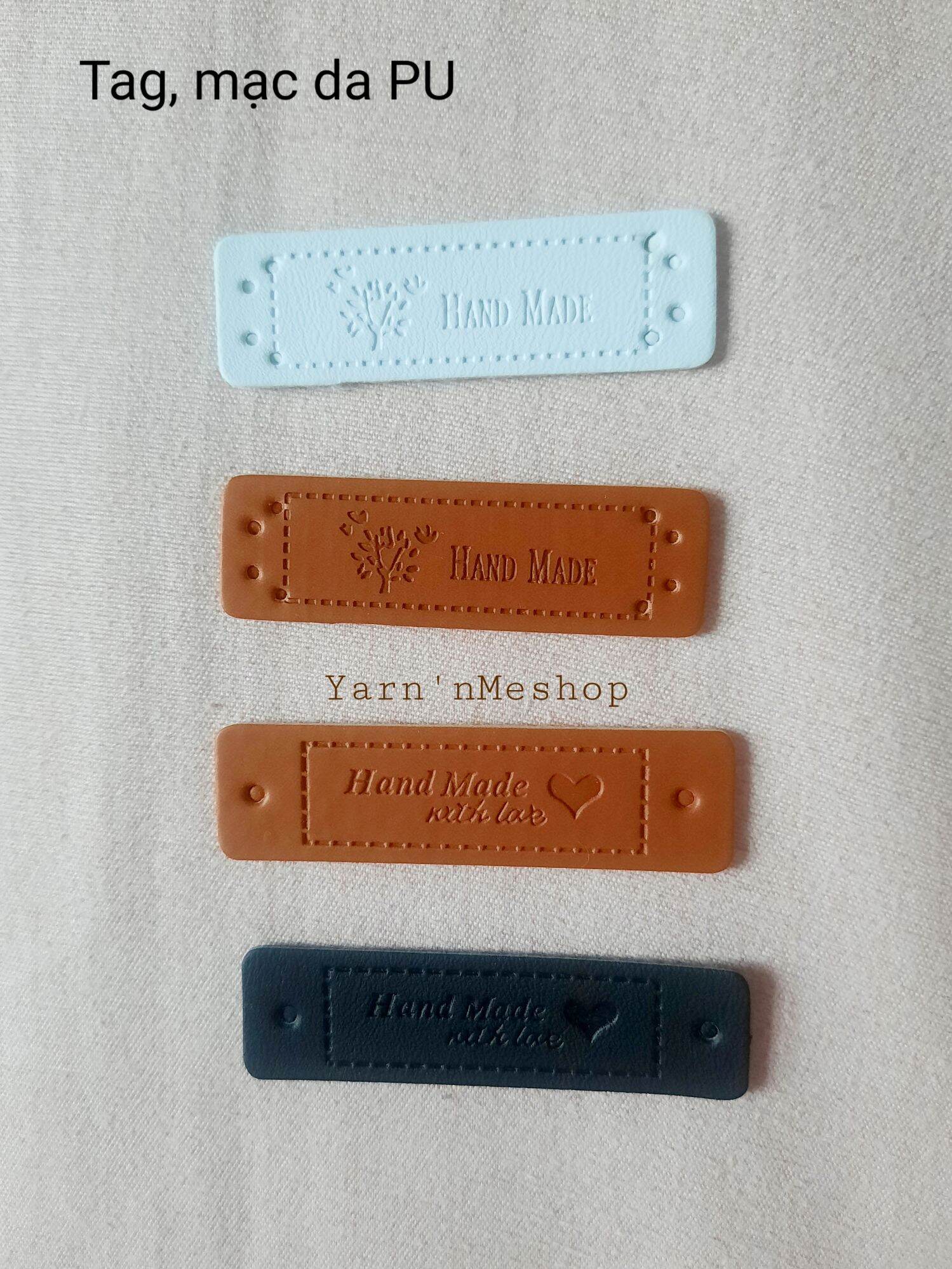 Set 2 Tag mạc da in chữ Handmade, phụ kiện trang trí