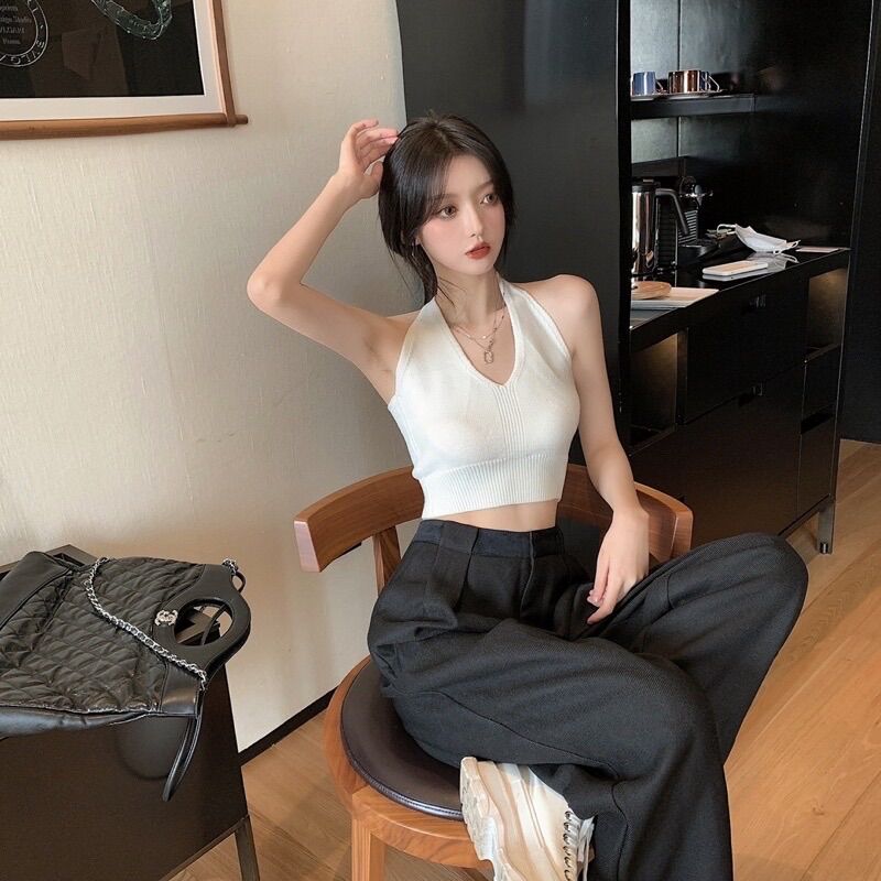 Áo crop top cột dây nơ cổ i8