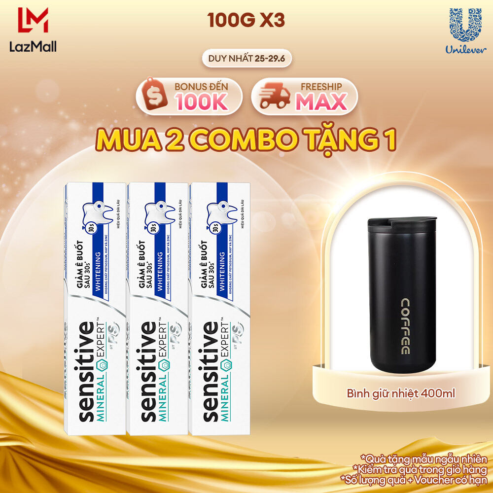 Bộ 3 Hộp Kem Đánh Răng P/S Giảm Ê Buốt Sau 30 Giây Sensitive Mineral Expert Whitening Với Tác Động Từ Khoáng 100G