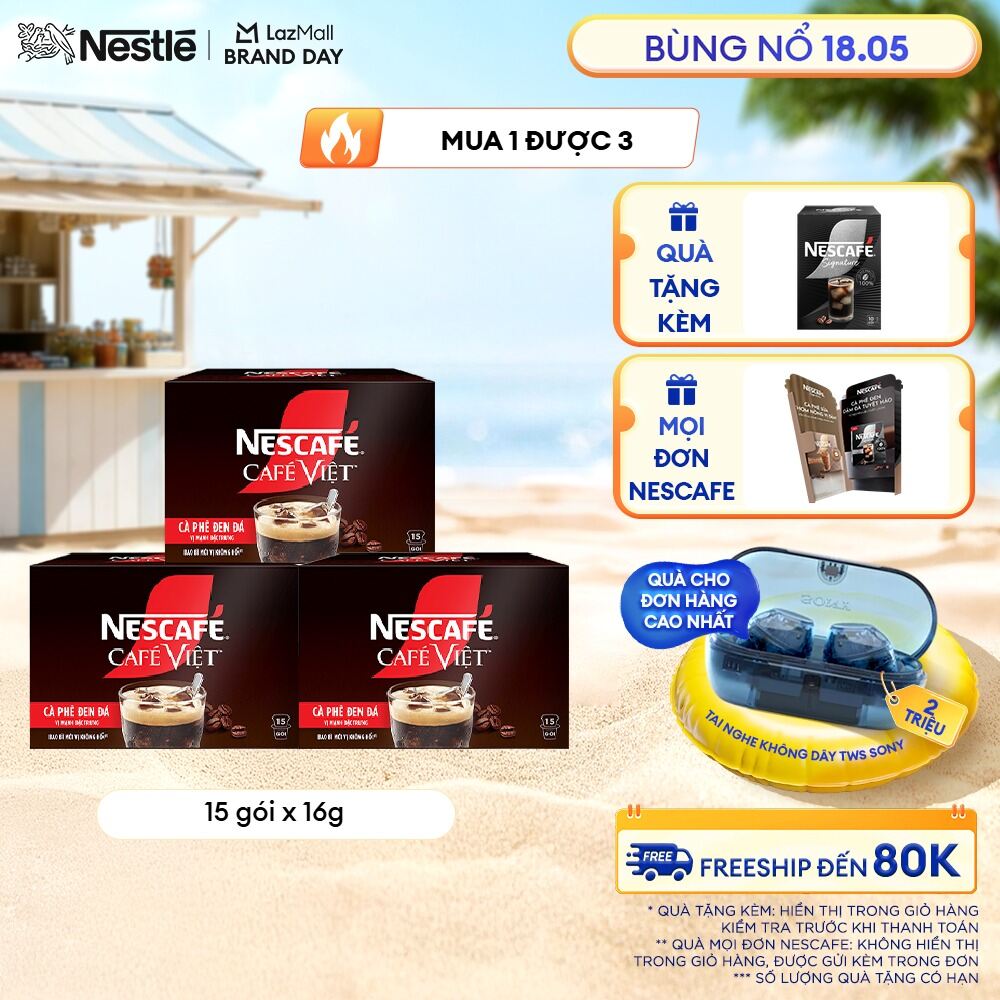 [ƯU ĐÃI THÁNG 5] Combo 3 Hộp cà phê hòa tan NESCAFÉ® Café Việt - CÀ PHÊ ĐEN (3*15*16)