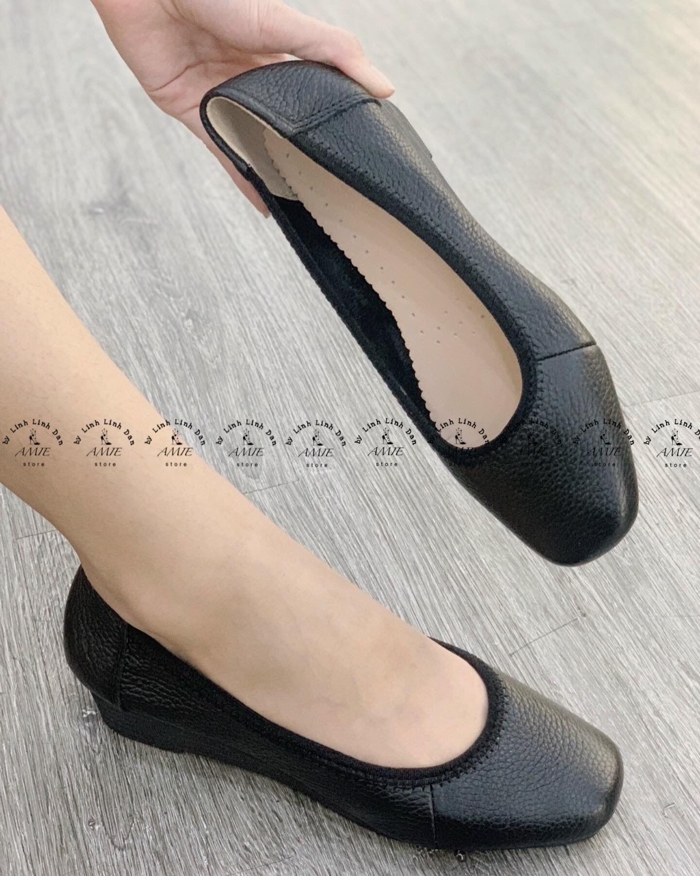 Giày Búp Bê Xuồng Trơn Đen