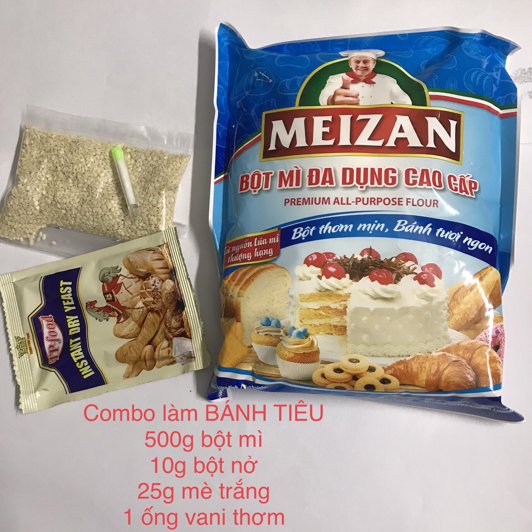 Combo làm BÁNH TIÊU đầy đủ bột, men khô, vừng, vani thơm