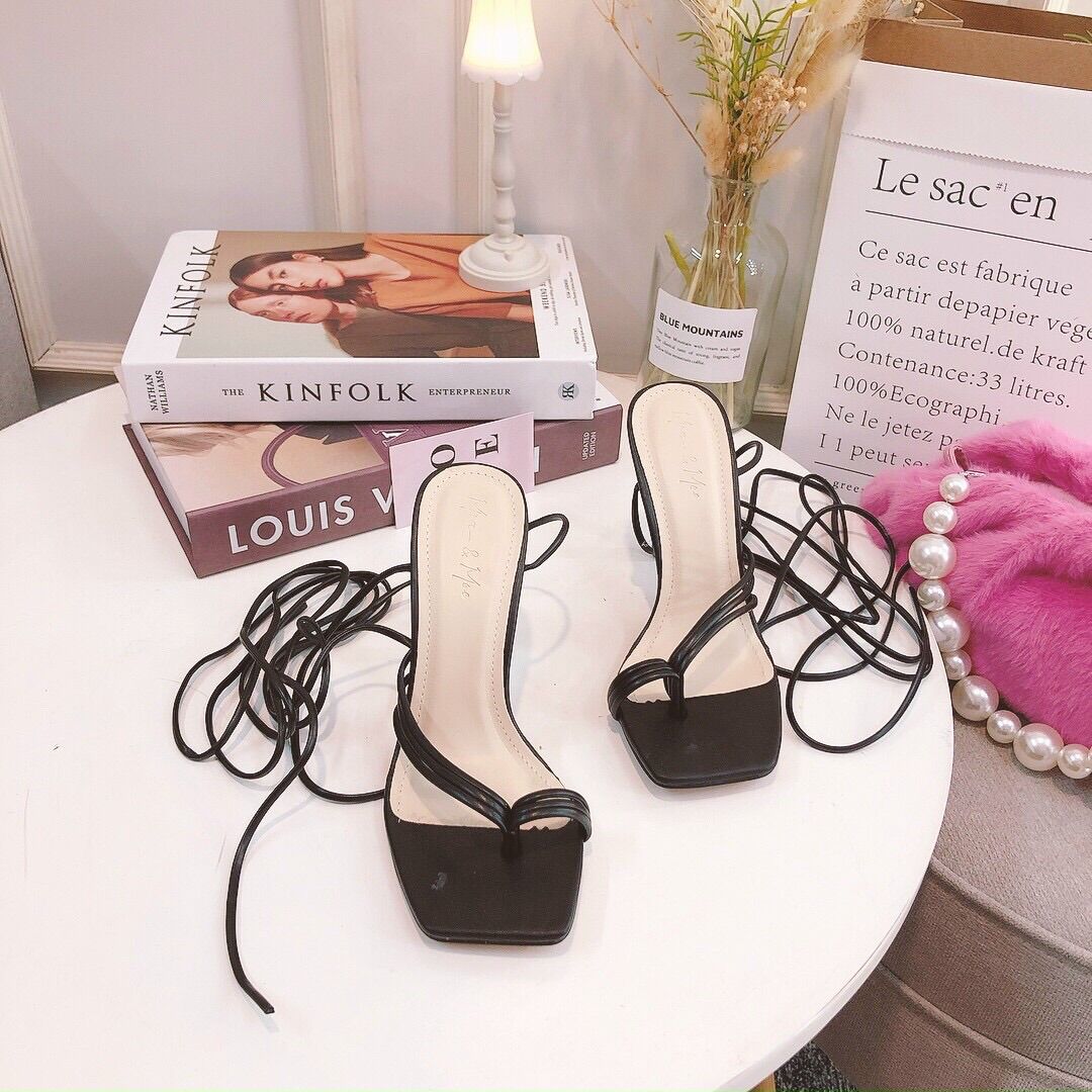 Xăng đan Giày cao gót xỏ ngón cột dây nữ cao 9 phân